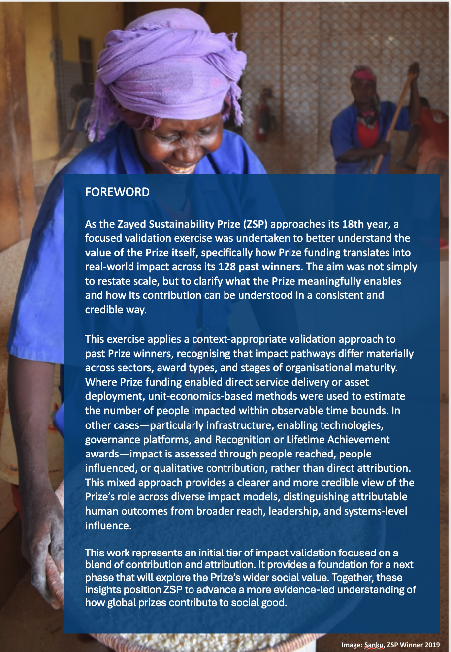 Foreword to the Past Winners Impact Validation Report, setting out the re-evaluation of past Zayed Sustainability Prize winners