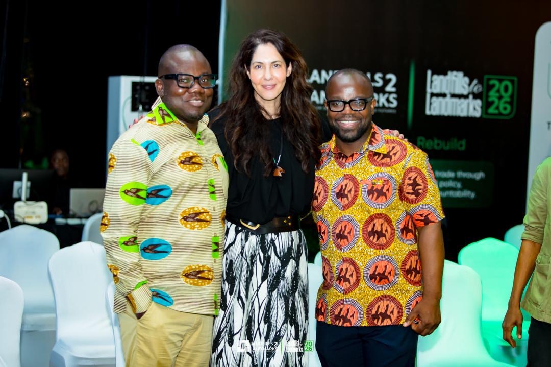 Lavinia Fernandes with L2L Foundation leadership at the Landfills2Landmarks 2026 Summit in Accra.
