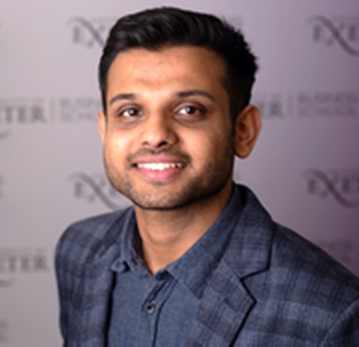 Dr Vinayak Sharma, Academic in Residence at Symolem, photographed at the University of Exeter Business School